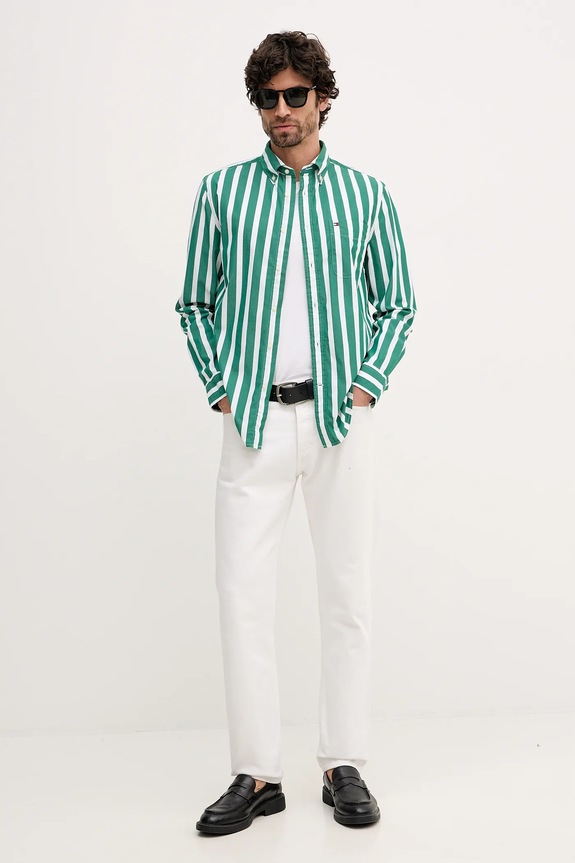 Bavlnená košeľa Tommy Hilfiger MW0MW41715 zelená SS26