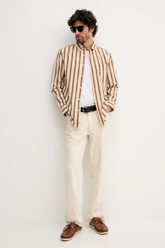 Bavlnená košeľa Tommy Hilfiger MW0MW41715 hnedá SS26