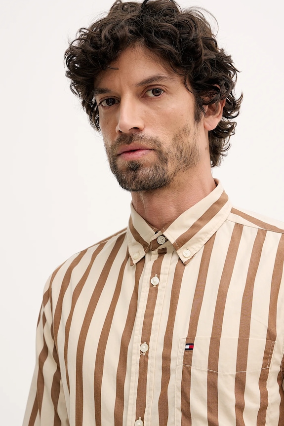 Bavlnená košeľa Tommy Hilfiger hnedá MW0MW41715