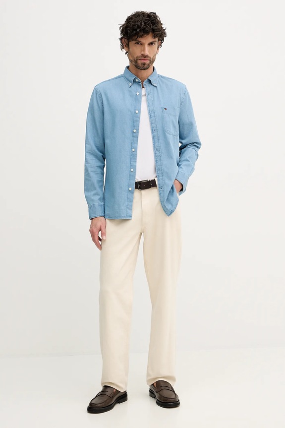 Bavlnená košeľa Tommy Hilfiger MW0MW41689 modrá SS26