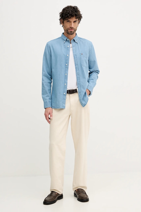 Bavlnená košeľa Tommy Hilfiger MW0MW41689 modrá SS26