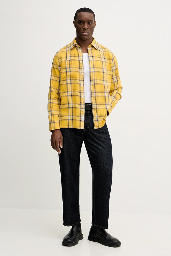 Βαμβακερό πουκάμισο Tommy Hilfiger MW0MW41716 κίτρινο SS26