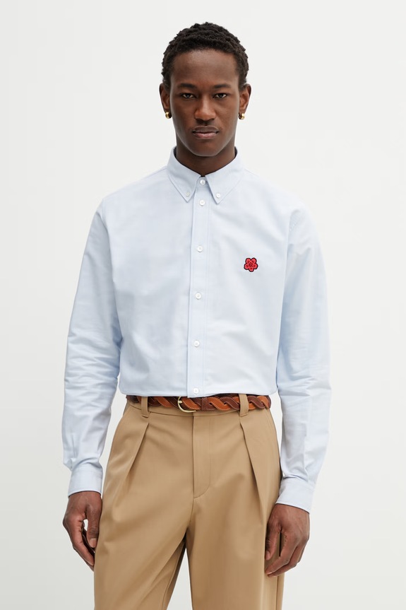 Kenzo cămașă din bumbac uni albastru FG55CH4109LO