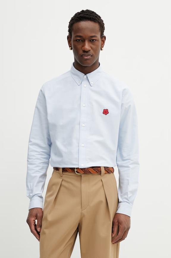 Kenzo cămașă din bumbac uni albastru FG55CH4109LO