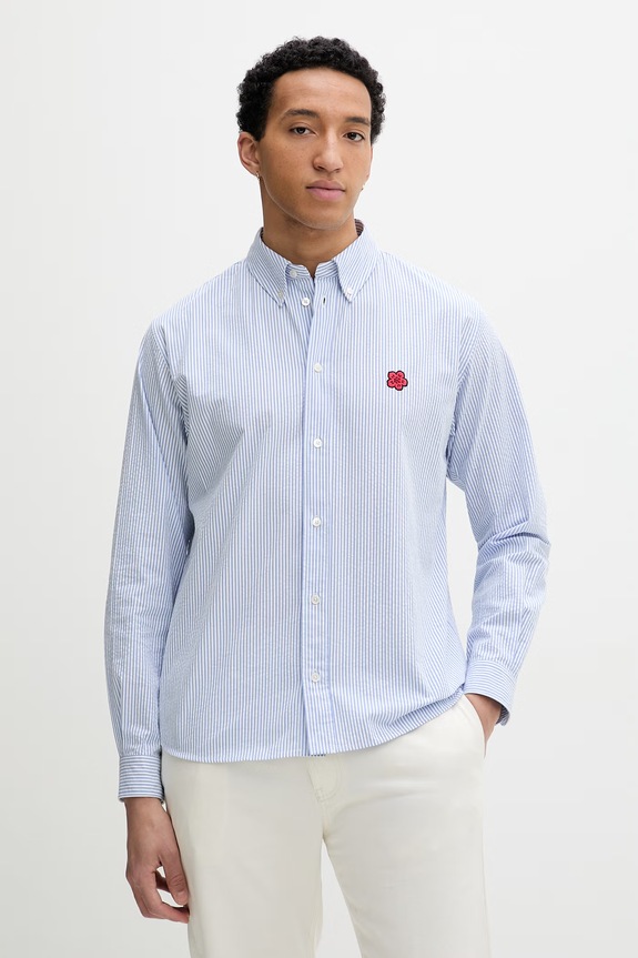 Kenzo camicia in cotone applique blu FG55CH4109KB