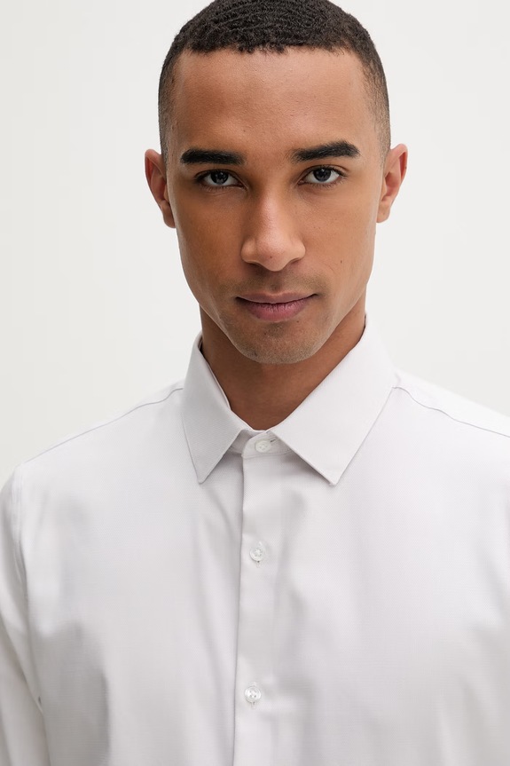 Calvin Klein πουκάμισο ανδρικό βαμβακερό με ελαστάν μπεζ LV019EU090