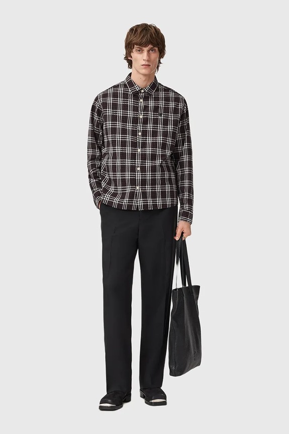 Βαμβακερό πουκάμισο AllSaints M069SD καφέ