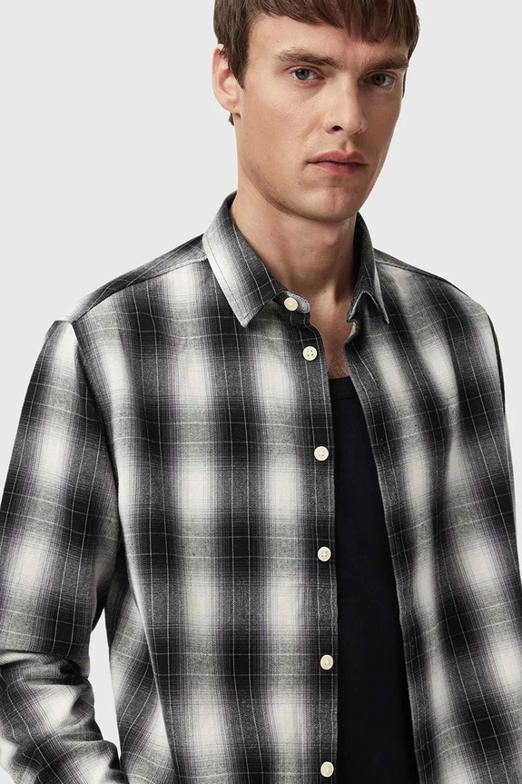 Bombažna srajca AllSaints črna M070SD