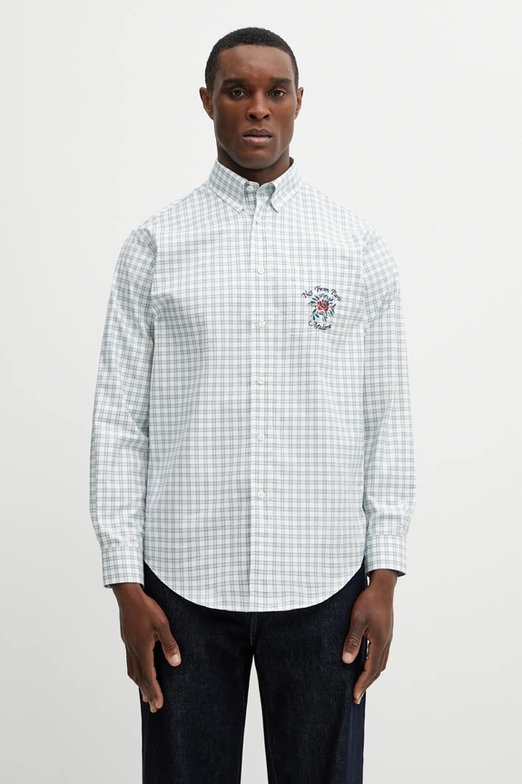 Drôle de Monsieur koszula bawełniana Chemise Carreaux Slogan Rose bawełna zielony J.SH240.CO228.GN