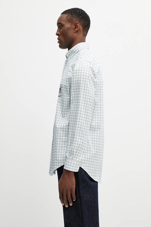 Drôle de Monsieur koszula bawełniana Chemise Carreaux Slogan Rose J.SH240.CO228.GN zielony SS26