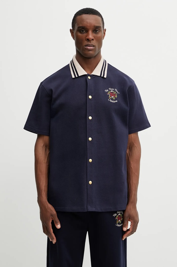 Bavlněná košile Drôle de Monsieur Chemise Piquée Slogan Rose relaxed námořnická modř J.SH247.CO264.NY
