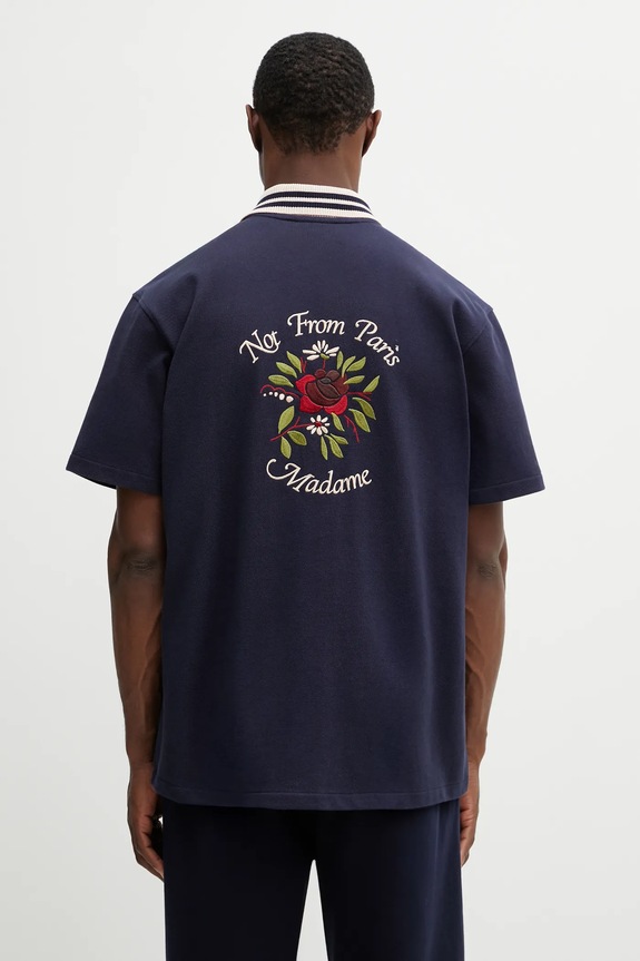 Ρούχα Βαμβακερό πουκάμισο Drôle de Monsieur Chemise Piquée Slogan Rose J.SH247.CO264.NY σκούρο μπλε