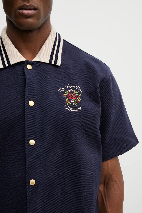 Bavlněná košile Drôle de Monsieur Chemise Piquée Slogan Rose námořnická modř J.SH247.CO264.NY