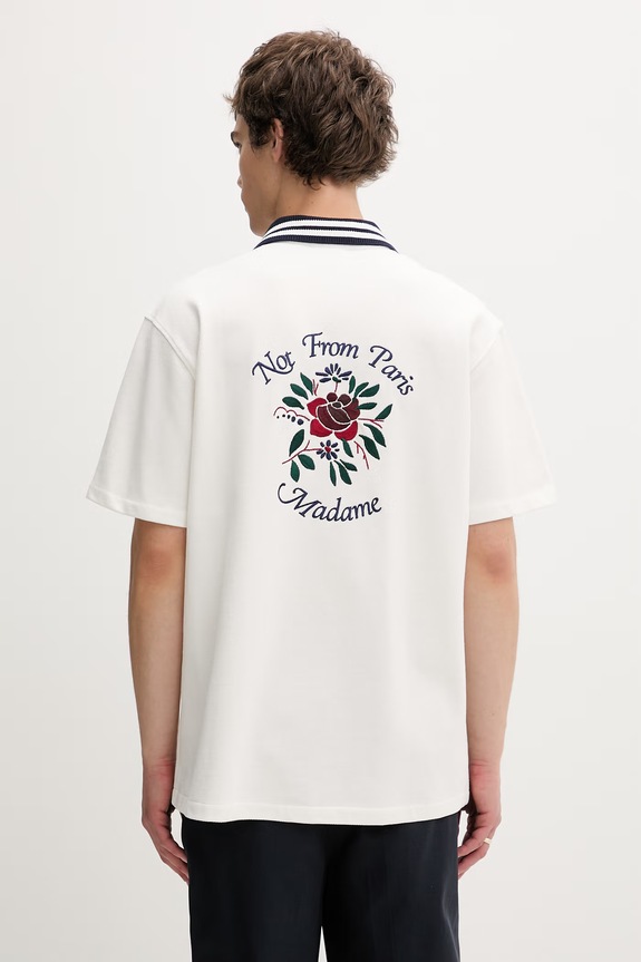 Drôle de Monsieur moška bombažna srajca Chemise Piquée Slogan Rose Našitek bež J.SH247.CO264.OW