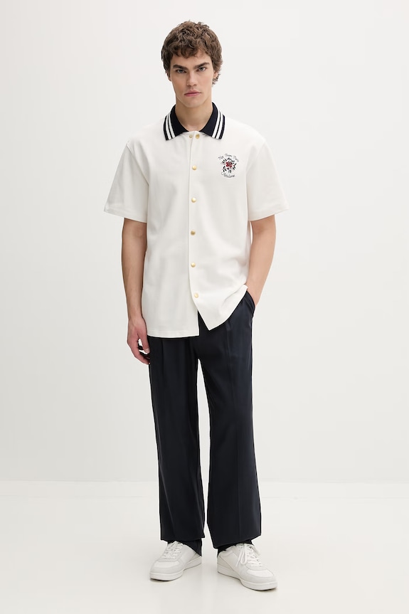 Drôle de Monsieur moška bombažna srajca Chemise Piquée Slogan Rose J.SH247.CO264.OW bež SS26