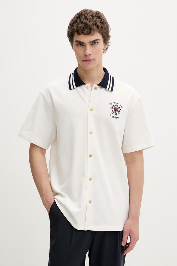 Oblačila Drôle de Monsieur moška bombažna srajca Chemise Piquée Slogan Rose J.SH247.CO264.OW bež