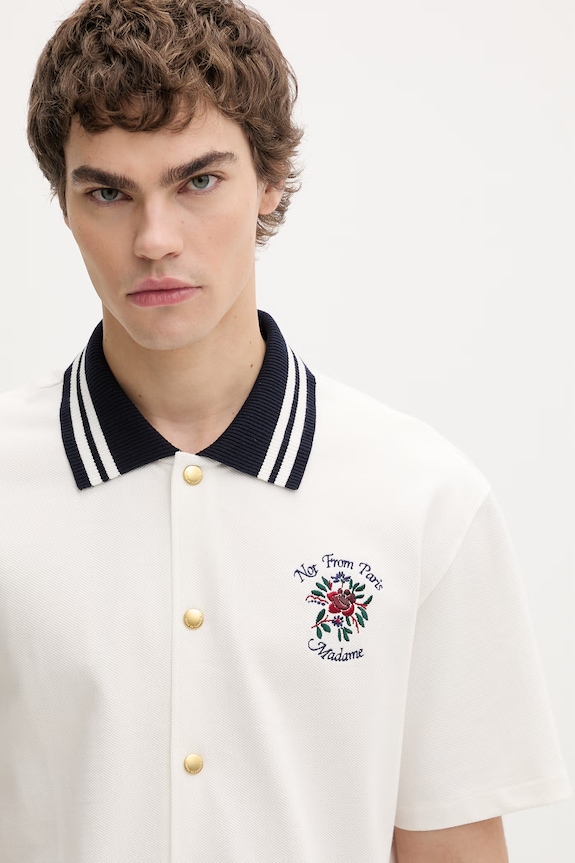 Drôle de Monsieur férfi pamut ing Chemise Piquée Slogan Rose bézs J.SH247.CO264.OW