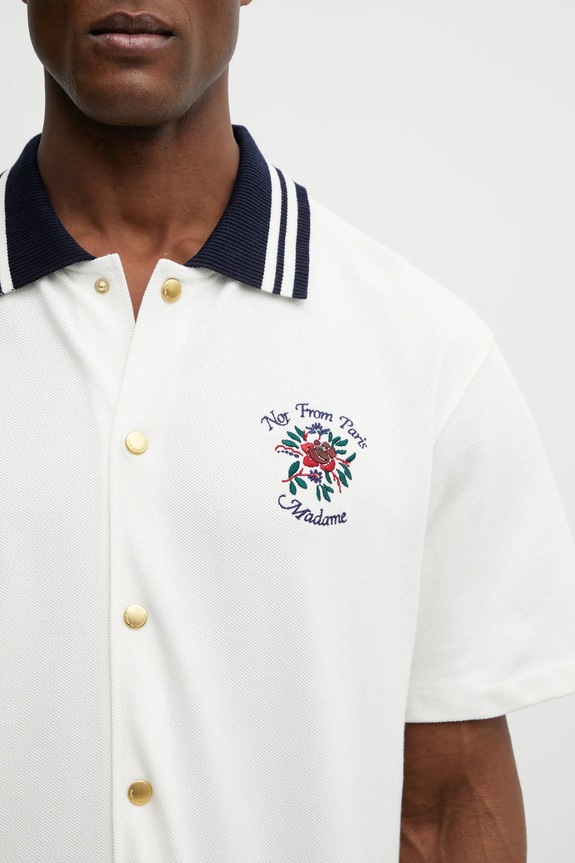 Drôle de Monsieur koszula bawełniana Chemise Piquée Slogan Rose beżowy J.SH247.CO264.OW