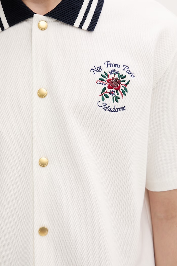 Drôle de Monsieur moška bombažna srajca Chemise Piquée Slogan Rose J.SH247.CO264.OW
