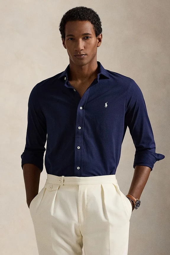 Polo Ralph Lauren camicia in cotone semplice blu navy 710P03960