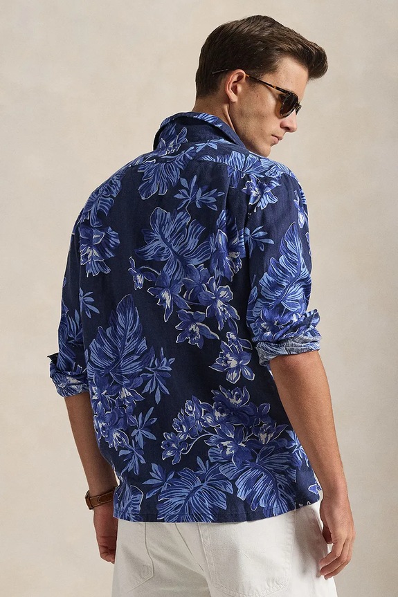 Ľanová košeľa Polo Ralph Lauren 710P04449 tmavomodrá SS26