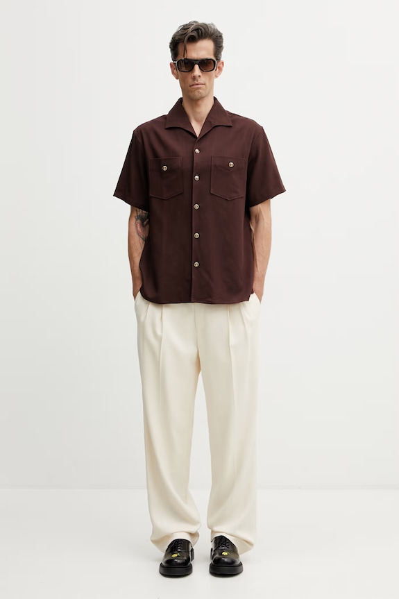 Drôle de Monsieur férfi viszkóz ing Chemise a Poches Viscose K.SH254.VI029.BN barna