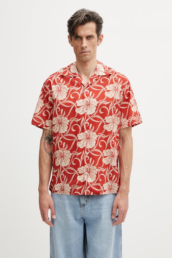 Drôle de Monsieur Hibiscus Monoramme shirt cotton Men's orange K.SH228.CO288.RD