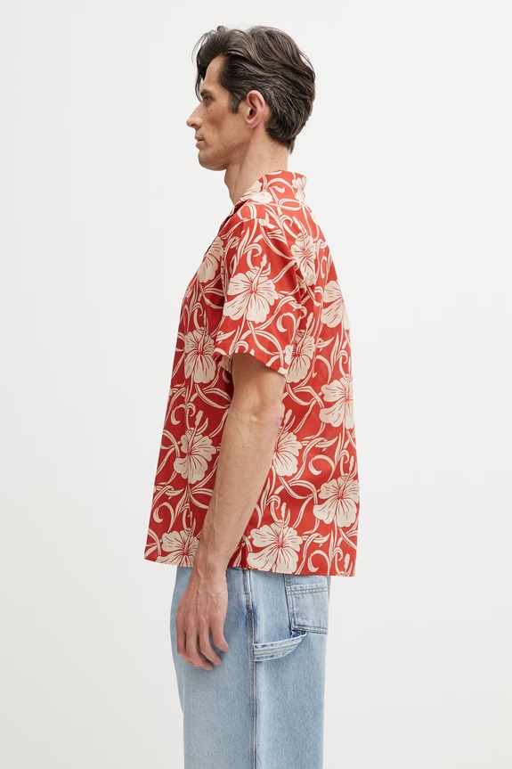 Drôle de Monsieur Hibiscus Monoramme shirt cotton Men's K.SH228.CO288.RD orange SS26