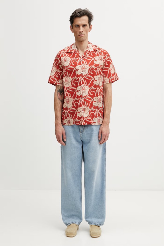 Drôle de Monsieur Hibiscus Monoramme shirt cotton Men's K.SH228.CO288.RD orange