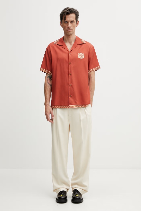 Drôle de Monsieur srajca moška iz liocela Chemise Brodée Danseurs K.SH228.CLY001.BR oranžna