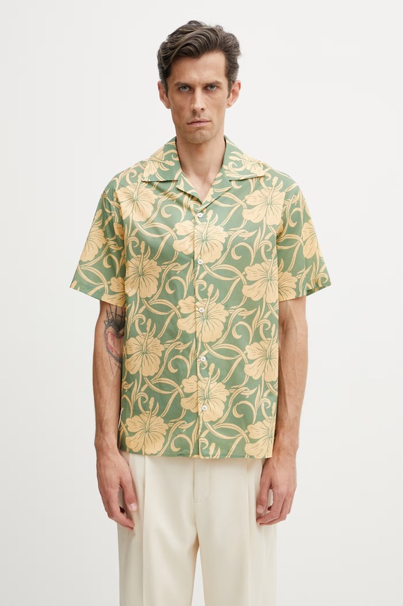 Drôle de Monsieur Hibiscus Monoramme koszula bawełniana męska zielony K.SH228.CO288.GN