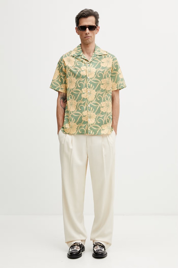 Drôle de Monsieur Hibiscus Monoramme koszula bawełniana męska K.SH228.CO288.GN zielony