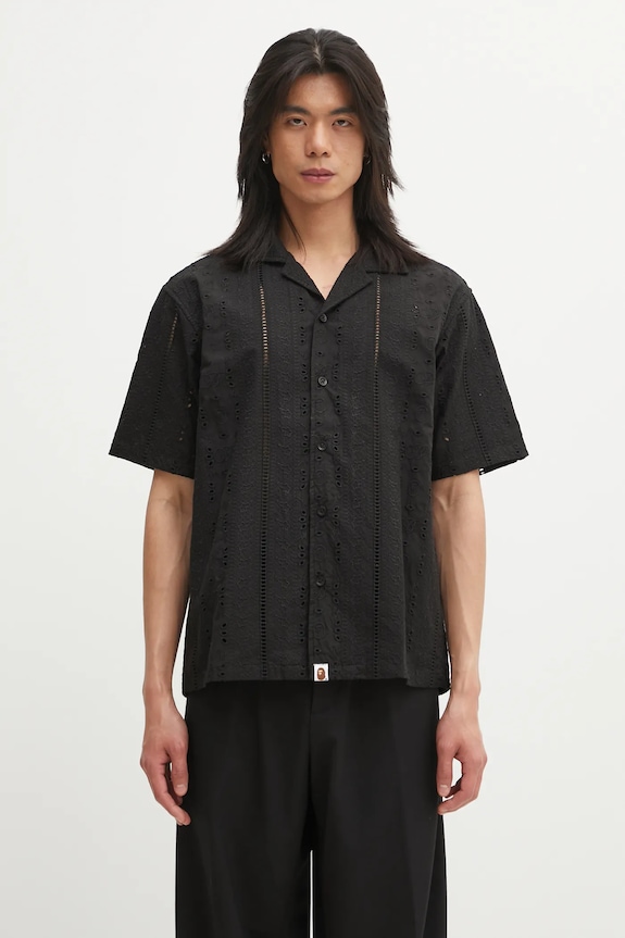 Бавовняна сорочка A Bathing Ape Embroidery Open Collar візерунок чорний 1L30132305