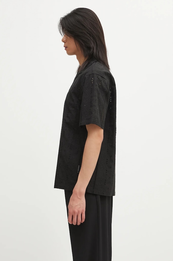 Бавовняна сорочка A Bathing Ape Embroidery Open Collar 1L30132305 чорний SS26