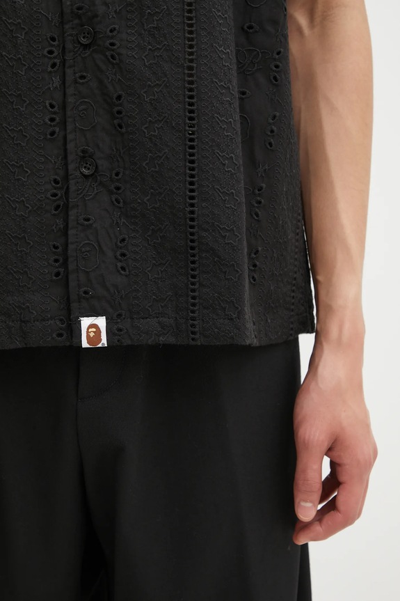 Бавовняна сорочка A Bathing Ape Embroidery Open Collar чорний 1L30132305