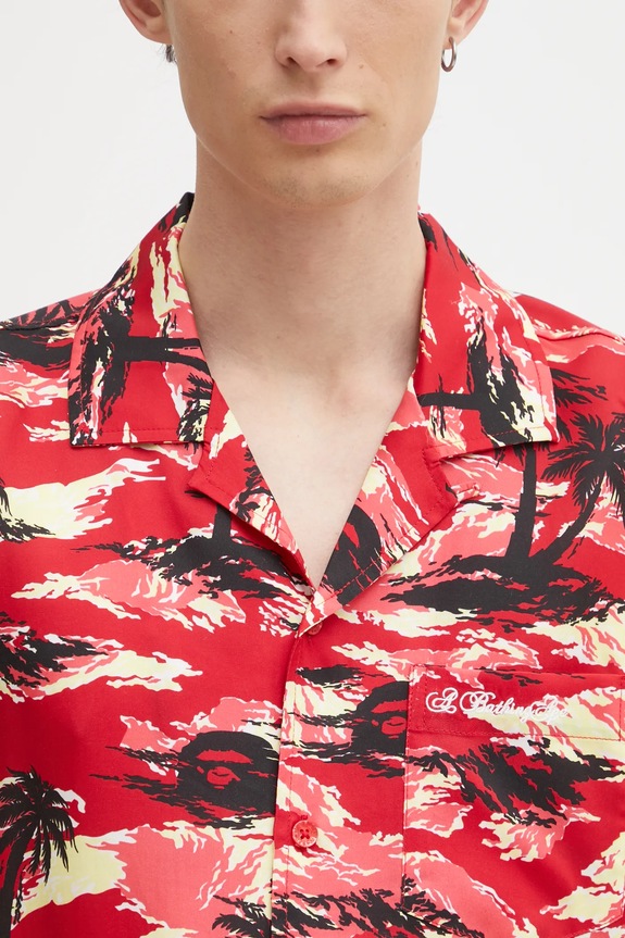 Рубашка A Bathing Ape Palm Tree Camo Open Collar красный 1L30132306
