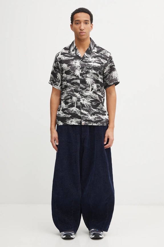 Košeľa A Bathing Ape Palm Tree Camo Open Collar 1L30132306 čierna