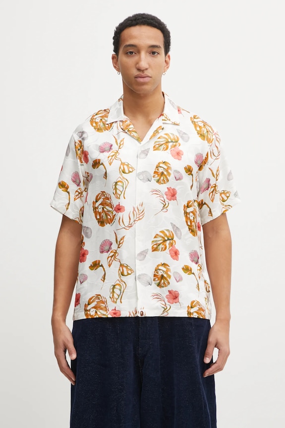 A Bathing Ape shirt with silk Vacation Pattern Open Collar relaxed white 1L30132308