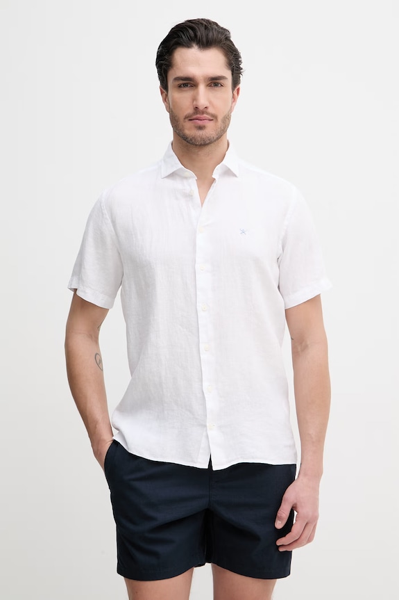 Hackett London cămașă de in scurt alb HM3010633