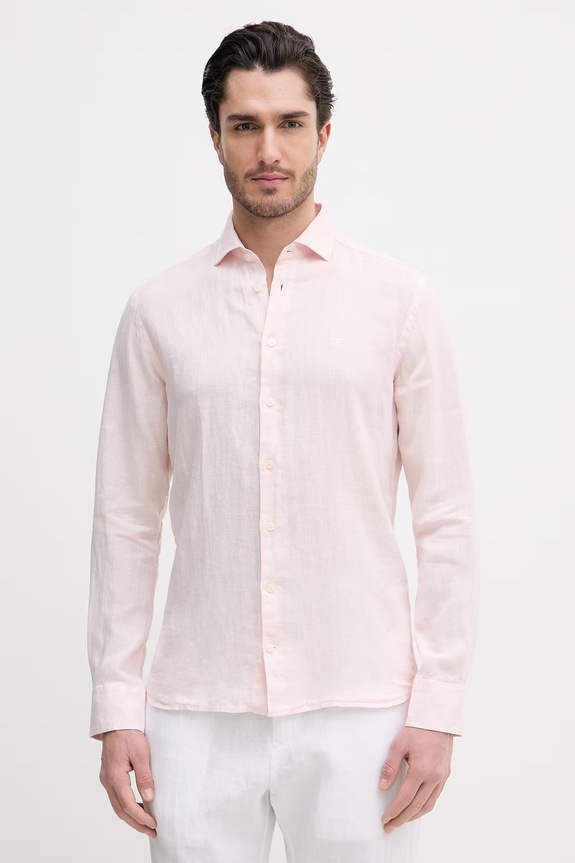 Hackett London koszula lniana regular różowy HM3010636