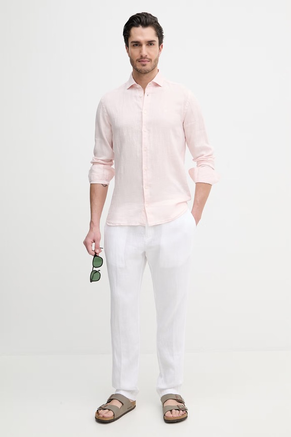 Hackett London koszula lniana HM3010636 różowy SS26