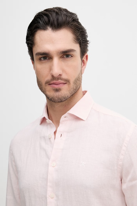 Hackett London koszula lniana różowy HM3010636