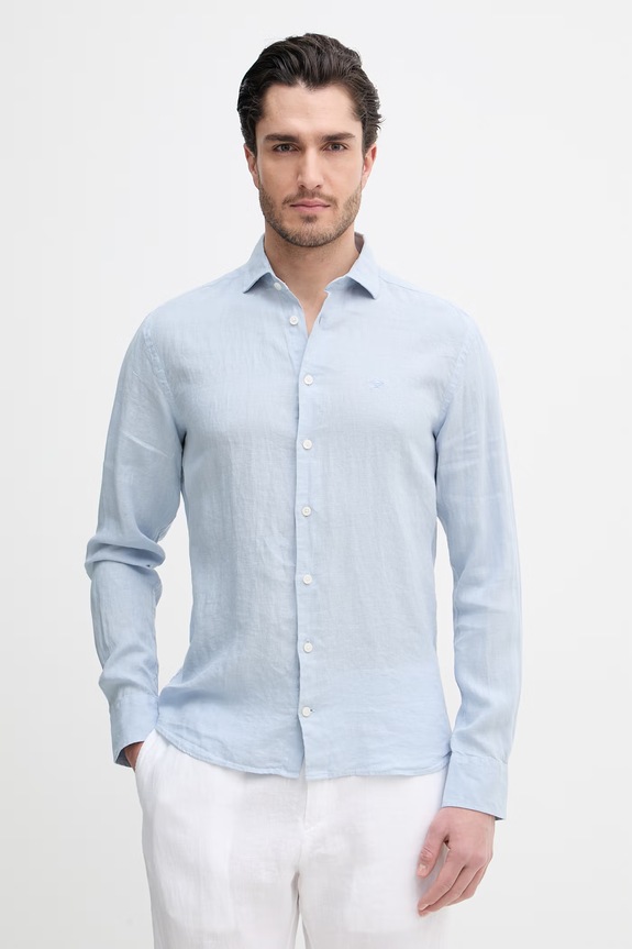 Hackett London koszula lniana regular niebieski HM3010636