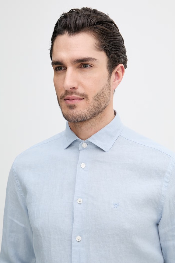 Hackett London koszula lniana niebieski HM3010636