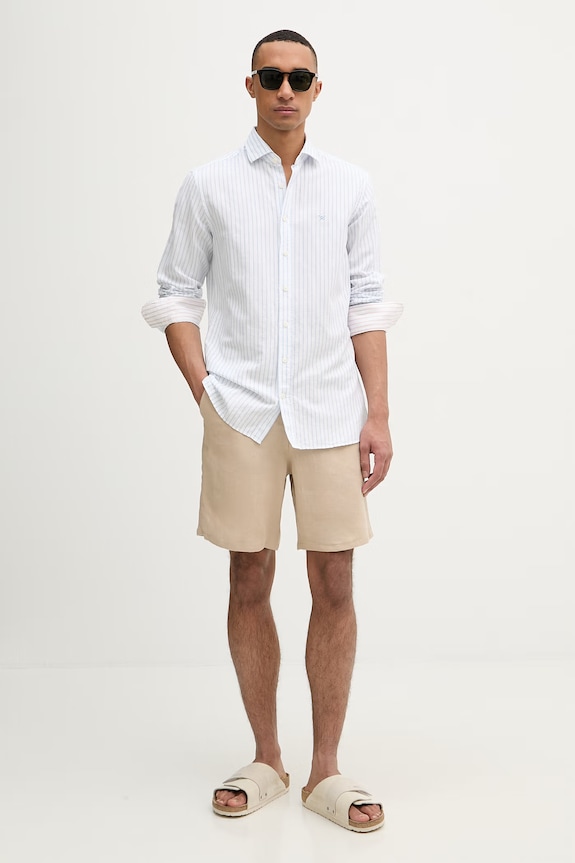 Hackett London košeľa pánska s prímesou ľanu HM3010634 modrá SS26