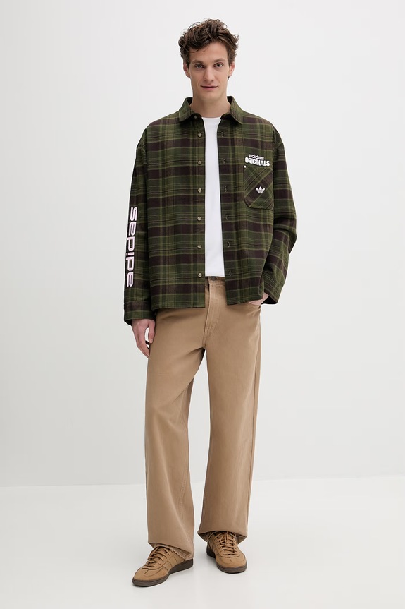 Хлопковая рубашка adidas Originals KG6451 зелёный SS26