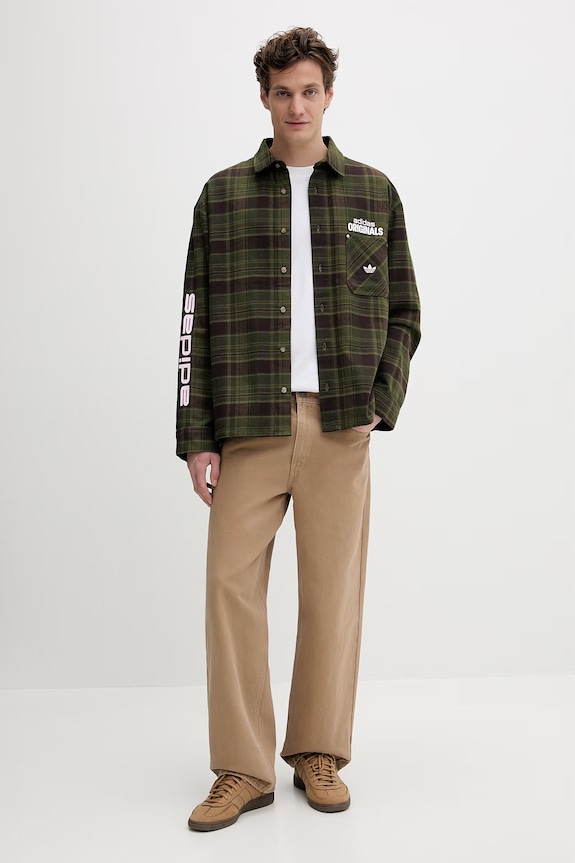Хлопковая рубашка adidas Originals KG6451 зелёный SS26