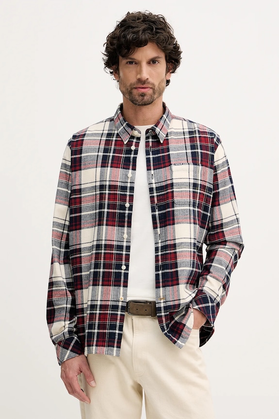 Barbour cămașă din bumbac Malham cu modele burgundia MSH5650