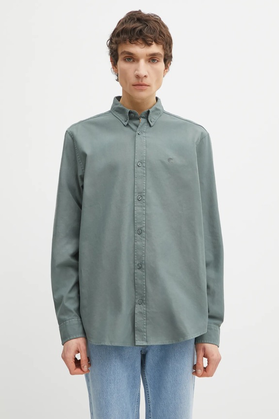 Carhartt WIP cotton shirt LS Bolton Shirt cotton green I030238.3GDGD