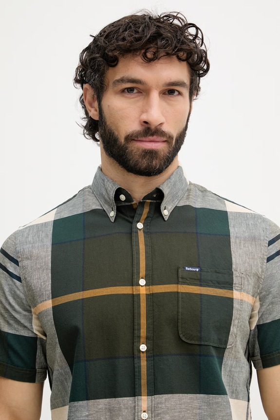 Barbour pánska košeľa s bavlnou Douglas zelená MSH5077